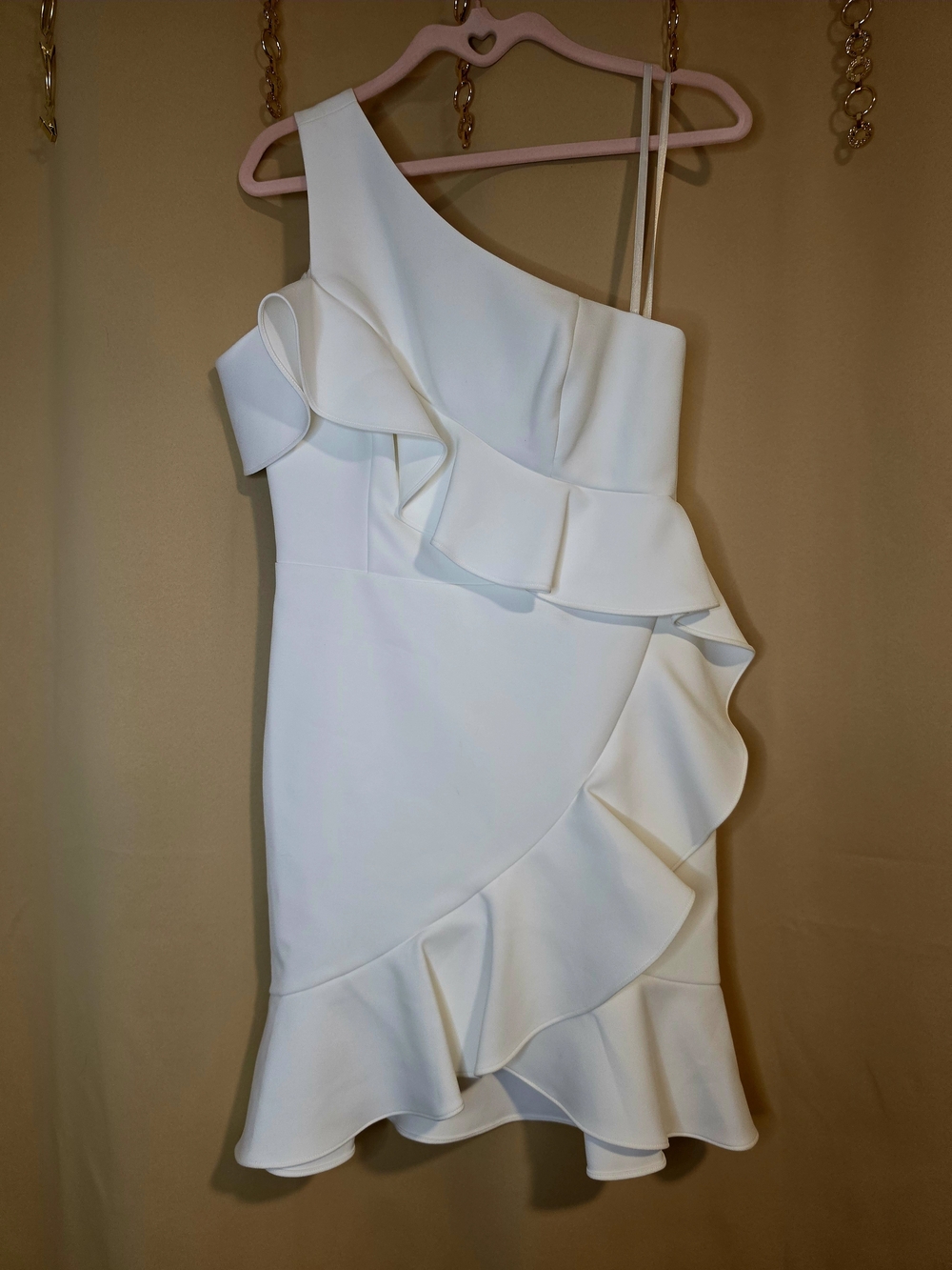 BCBGMaxAzria One-Shoulder White Ruffle Dress
